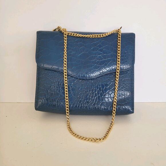 Unbranded Vintage Bag Purse Handbag Flap Blue Small Chain Croc Retro Boho - Picture 1 of 6